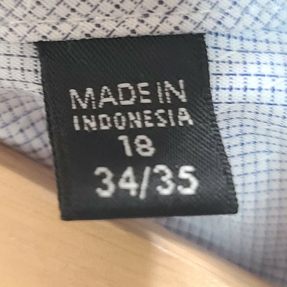 Kenneth Cole Dress Shirt 2XL Men Size 18 34/35 Light Blue Grid Check Long Sleeve - Picture 4 of 12